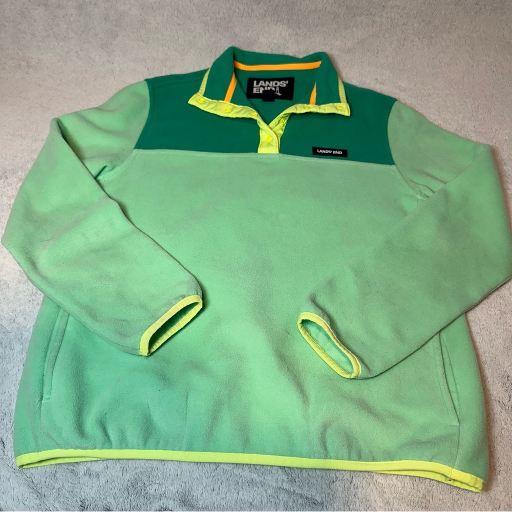 Lands End Pullover Womens Size M Heritage‎ Fleece Snap Neck Colorblock Sweater